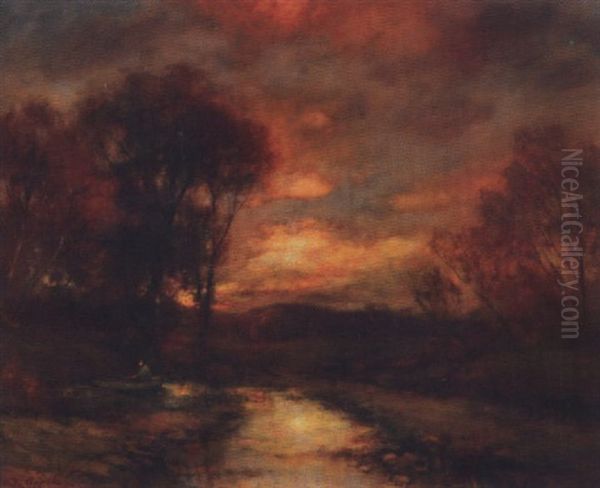 Landscape At Sunset Oil Painting by Charles P. Appel