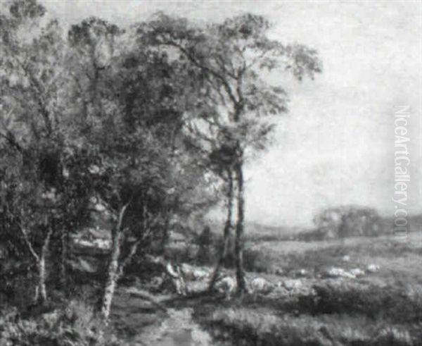 Shepherdess Watching Her Flocks Oil Painting by Charles P. Appel