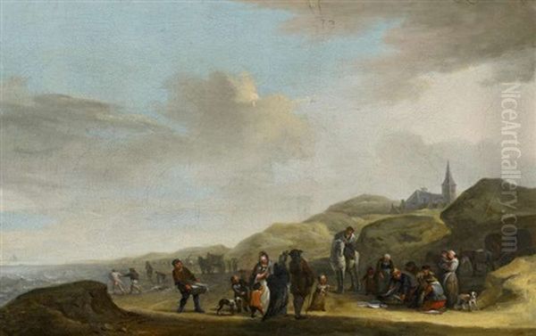 Fischmarkt In Den Dunen Oil Painting by Jacob Appel