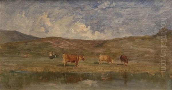Troupeau Pres D'une Mare Oil Painting by Adolphe Appian