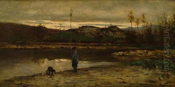 Jeune Garcon Et Son Chien Au Bord De La Riviere Oil Painting by Adolphe Appian