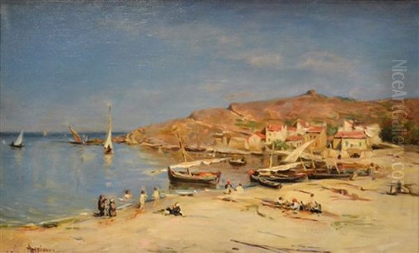Plage Animee En Mediterranee Oil Painting by Louis Appian
