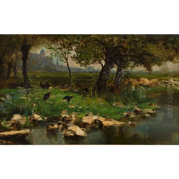 Uferpartie Mit Moorhuhnern Oil Painting by Louis Appian