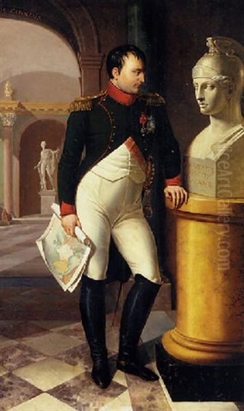 Portrait Of Napoleon Bonaparte, Emperor Of France, Contemplating A Bust Of Athena, A Map Of The Continent In Hand Oil Painting by Andrea, the Elder Appiani