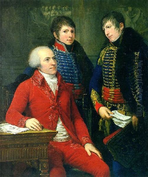 Portrait De Claude Petiet Et De Ses Deux Fils En Uniforme De L'armee Imperiale Oil Painting by Andrea, the Elder Appiani