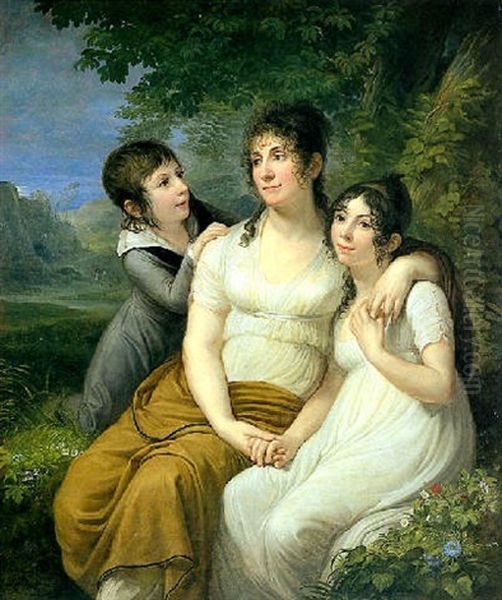 Portrait De Madame Petiet Sous Un Arbre Avec Sa Fille Et Son Fils Oil Painting by Andrea, the Elder Appiani