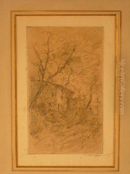 Maison Entouree D'arbres Oil Painting by Jean Alexis Achard