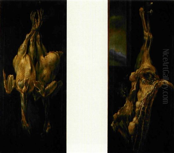 Due Tacchini (+ Cosciotto Di Agnello; 2 Works) Oil Painting by Bartolomeo Arbotori