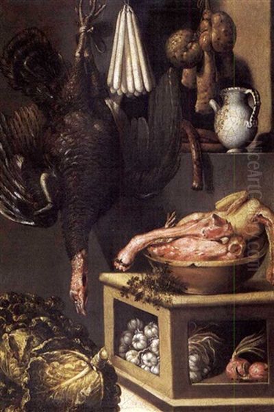 Natura Morta Con Pollame E Verdura Oil Painting by Bartolomeo Arbotori