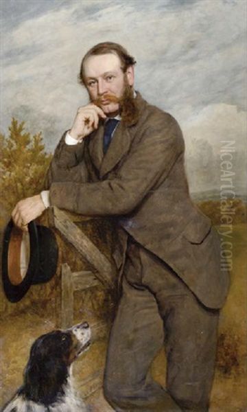 Portrait Of A Gentleman (g. A. Fernley J. P.?), Standing By A Gate With His Dog Oil Painting by James Archer