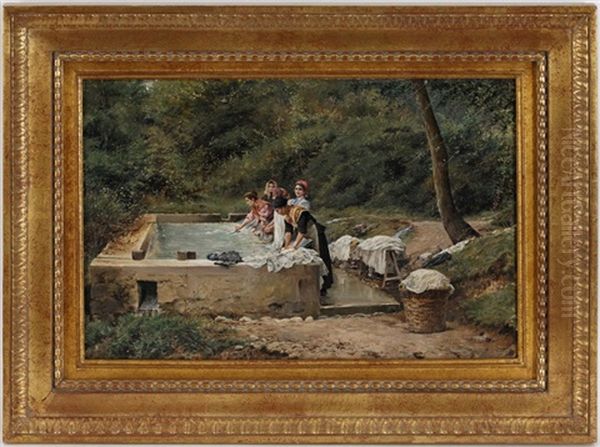 Femmes Au Lavoir Oil Painting by Santiago Arcos Y Megalde