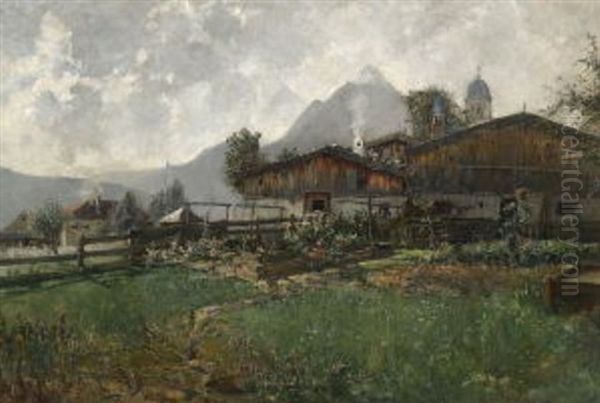 Bauernhof In Mittenwald Oil Painting by Carl Oskar Arends