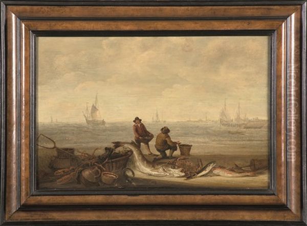 Pecheurs Vendant Le Produit De La Peche Sur Le Quai Oil Painting by Arent (Cabel) Arentsz