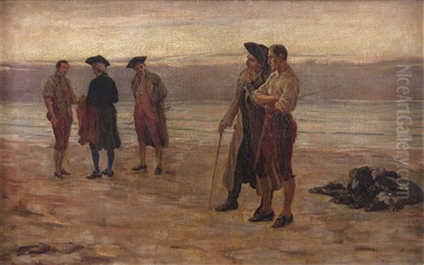 Duell Am Strand Oil Painting by Alfeo Argentieri