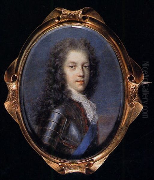 Portrait Of Prince James Francis Edward Stewart, The Old Pretender, In Armour With Red Bordered Breast Plate Oil Painting by Jacques-Antoine Arlaud