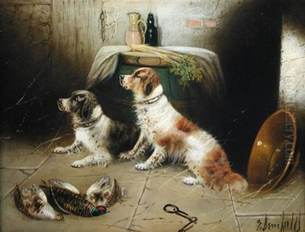 Terriers And Game (+ Another; Pair) Oil Painting by Edward Armfield