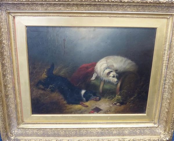 Two Terriers In A Interior Oil Painting by George Armfield