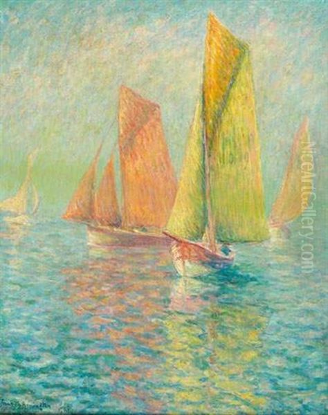 Barques De Peches A Honfleur Oil Painting by Frank Milton Armington