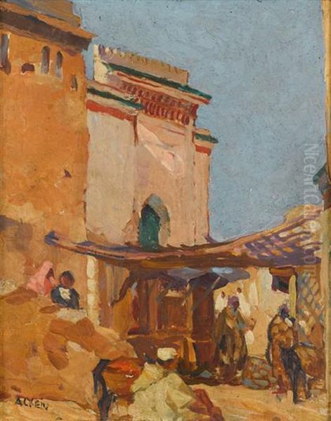 Mosque Souk Bab El Ghissa Fes, (maroc) Oil Painting by Marcelle Ackein