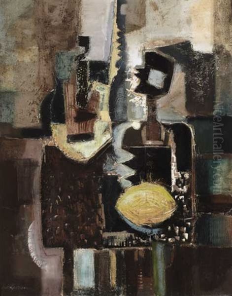 Figure With Guitar At Table Oil Painting by Arthur Armstrong