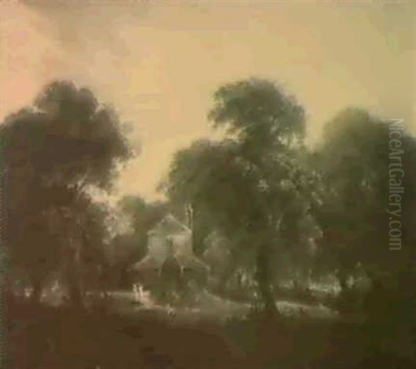 Kew Gardens With Queen Charlotte's Retreat Oil Painting by George Arnald