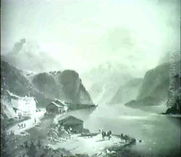 Gebrigslandschaft Am Seeufer Oil Painting by Elise Arnberg