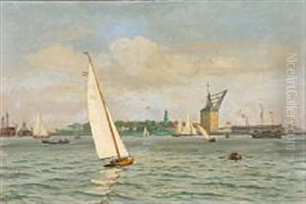 View From Copenhagen Harbour Oil Painting by Vilhelm Karl Ferdinand Arnesen