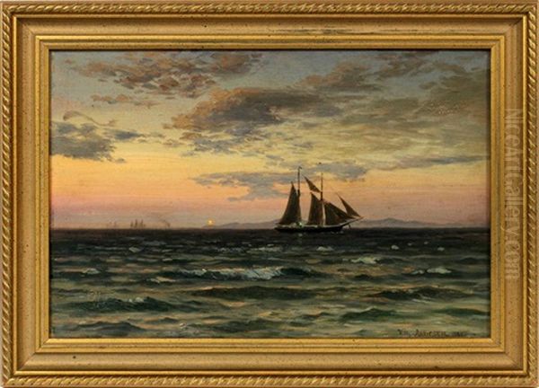 Seascape With Sailboat Oil Painting by Vilhelm Karl Ferdinand Arnesen