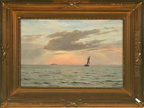 Sunrise At The Entrance To Flensburg Fjord Oil Painting by Vilhelm Karl Ferdinand Arnesen