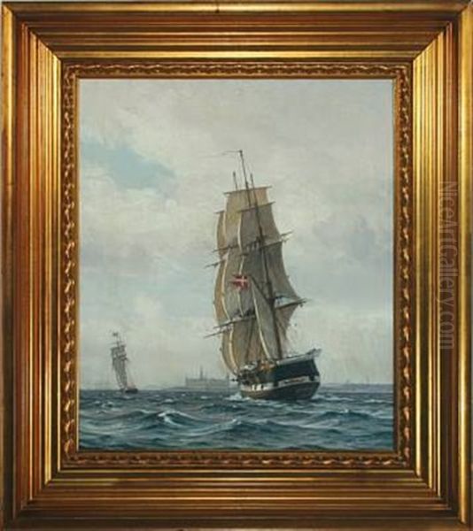 The Frigate Sjaelland Off Kronborg Oil Painting by Vilhelm Karl Ferdinand Arnesen
