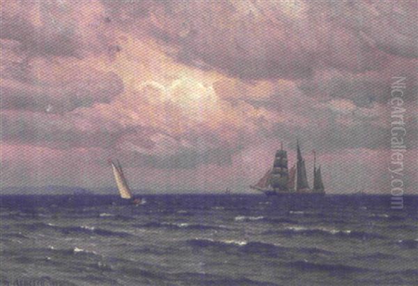 Marine Med Sejlskibe Og Motorbade Oil Painting by Vilhelm Karl Ferdinand Arnesen