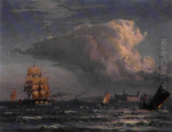 Skibe Ud For Kronborg Oil Painting by Vilhelm Karl Ferdinand Arnesen