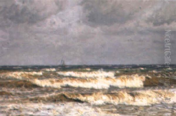 Br+nding Udfor Kysten Ved Gilleleje Oil Painting by Vilhelm Karl Ferdinand Arnesen