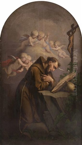 Der Hl. Franz Von Assisi Kniend Vor Buch Und Kruzifix Oil Painting by Josef Arnold the Elder