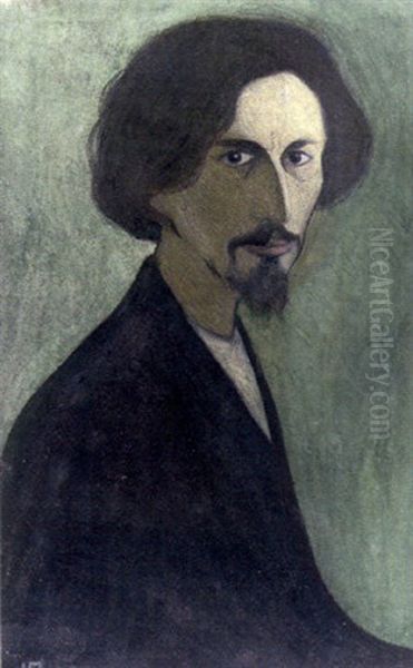 Sjalvportratt Med Gron Bakgrund Oil Painting by Ivar Arosenius