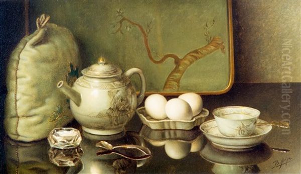 Tea Table With Pot, Cup And Eggs Oil Painting by Bernardus Arps