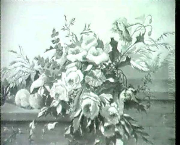 Blumenstilleben Auf Einer Mauer. Oil Painting by Berthe Art