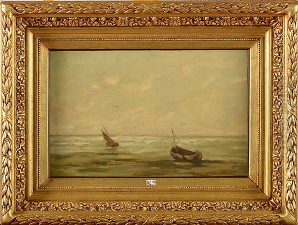 Bateaux De Peche En Bord De Mer Oil Painting by Louis Artan De Saint-Martin