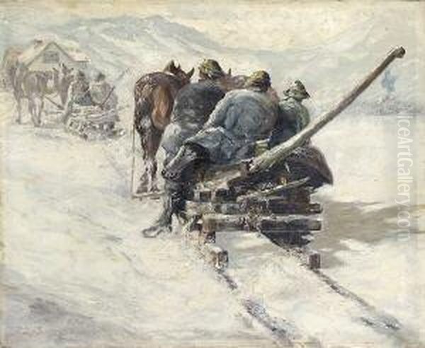 Oberbayerische Holzfaller Mit Pferdeschlitten Oil Painting by Otto Ackermann-Pasegg