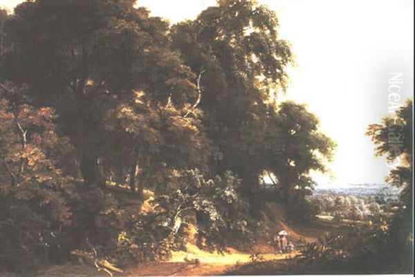 Figures In A Wooded Landscape Oil Painting by Jacques d' Arthois