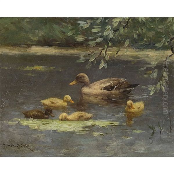 Enten Im Teich Oil Painting by David Adolph Constant Artz