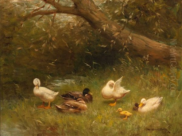 Family Of Ducks In The Grass Oil Painting by David Adolph Constant Artz