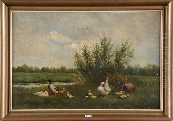 Canards Au Bord De L'eau Oil Painting by David Adolph Constant Artz