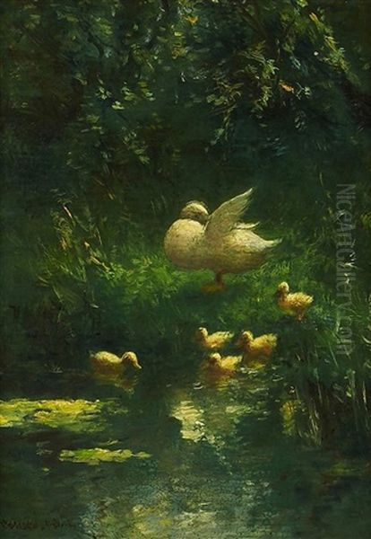 Enten Am Teichufer Oil Painting by David Adolph Constant Artz