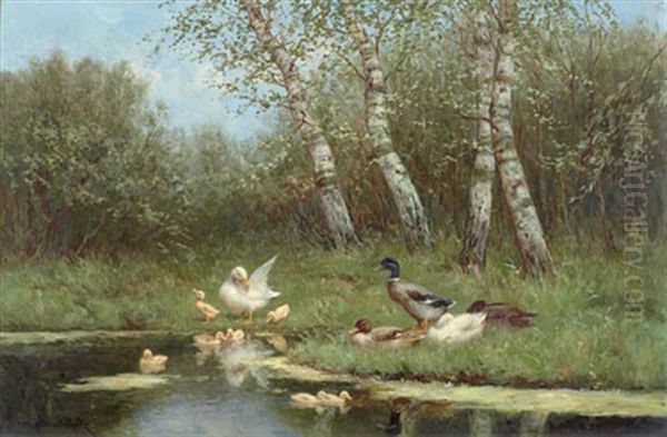 Enten Am Teich Oil Painting by David Adolph Constant Artz