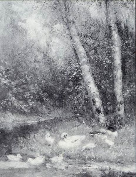 Ducks By A Water's Edge Oil Painting by David Adolph Constant Artz