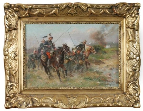 Franzosische Kavallerie Mit Deutschen Gefangenen Im Krieg Oil Painting by Louis Raoul Arus