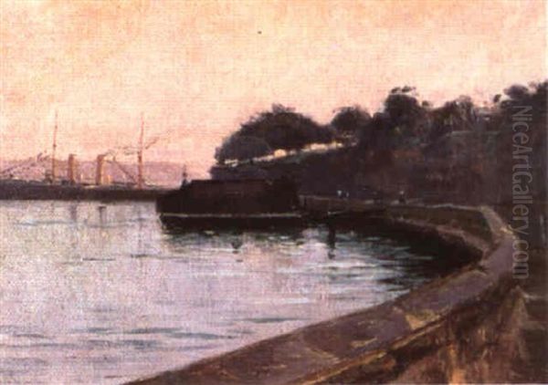 H.m.s. Wallaroo From Lady Macquarie's Chair Oil Painting by Julian Ashton