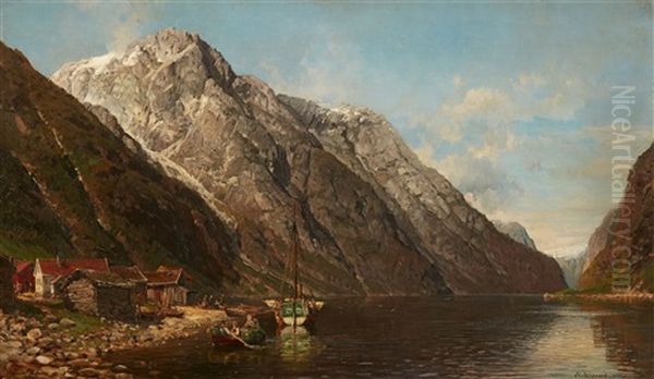 Panoramic Fjord Landscape Oil Painting by Anders Monsen Askevold