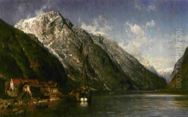 Ved Bakka, Naeroyfjorden, Bergen Stift Oil Painting by Anders Monsen Askevold